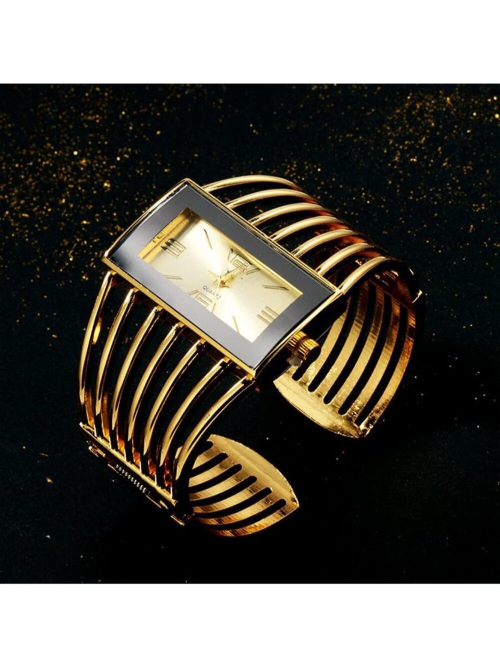 Women's Gold Luxury Rectangular Case Analog Quartz Dress Fashion Wrist Watches - Picture 3 of 6